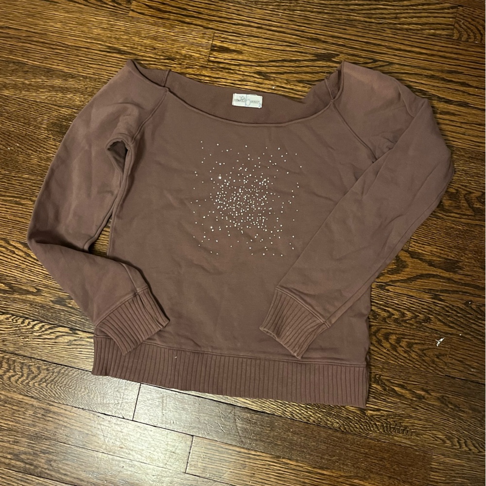 Bedazzled Starburst Cut Neck Sweatshirt